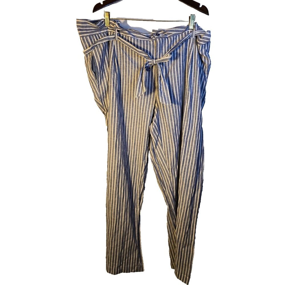 New Ashley Stewart Women's Plus  Stripe Trousers Pants 26 3X Linen Blend Coastal